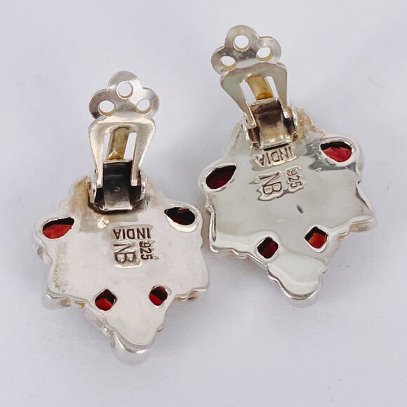 Signed Nicky Butler Sterling Silver Peach Moonstone Garnet Clip On Earrings Y2K - Picture 9 of 13